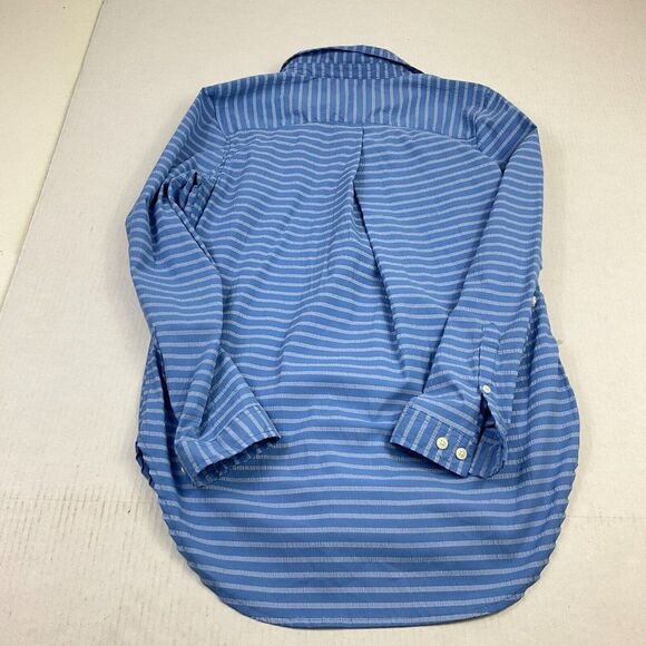 LL Bean Womens Button Down Shirt Blue Striped Tunic Long Sleeve Roll Tab Small - Picture 10 of 11